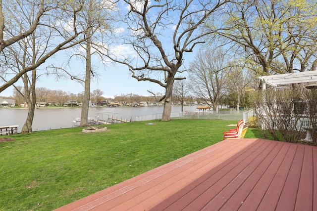 2115 N Woodlawn Park Ave, Mchenry, IL 60051 - wooden terrace featuring a water view and a yard