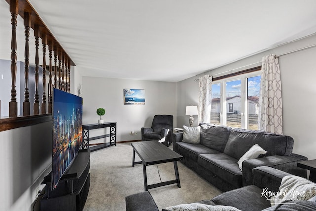 living area featuring carpet flooring