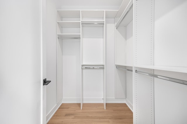 walk in closet with light wood-type flooring