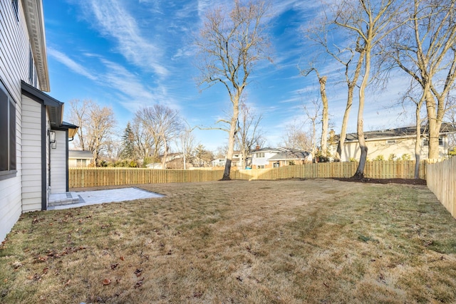 view of yard featuring a patio area and a fenced backyard