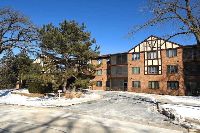 view of snow covered property