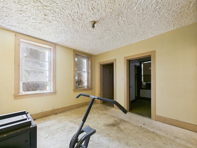 6725 S Justine St, Chicago, IL 60636 - workout area featuring carpet flooring, a textured ceiling, and baseboards