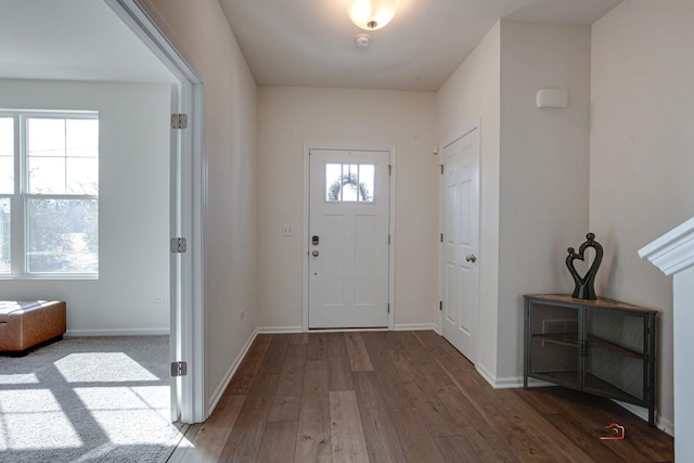 entrance foyer with plenty of natural light, baseboards, and wood finished floors