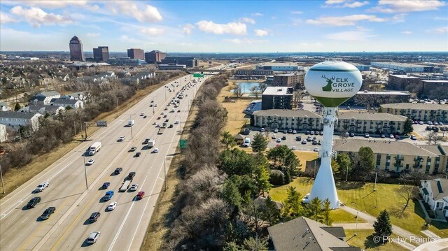 drone / aerial view featuring a city view