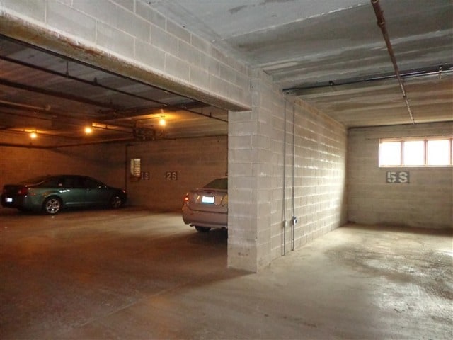 parking garage with concrete block wall