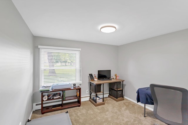 carpeted office space featuring baseboards