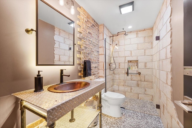 bathroom featuring toilet, vanity, and a walk in shower