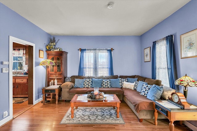 living room featuring light wood-style floors