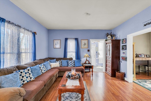 living area with light wood finished floors