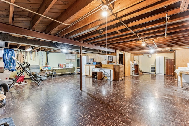 unfinished basement with tile patterned floors