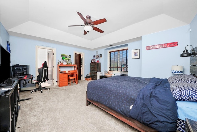11735 Orchard St, Willow Springs, IL 60480 - bedroom featuring ceiling fan, carpet, and a raised ceiling