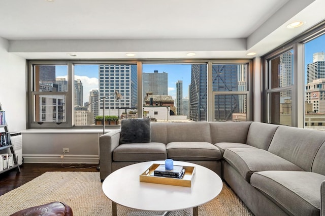 living area featuring a wealth of natural light and a city view