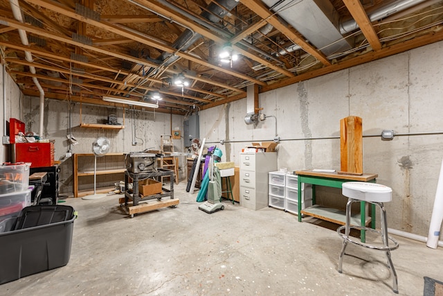 unfinished basement with electric panel