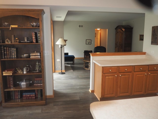 interior space featuring baseboards, visible vents, and dark wood finished floors