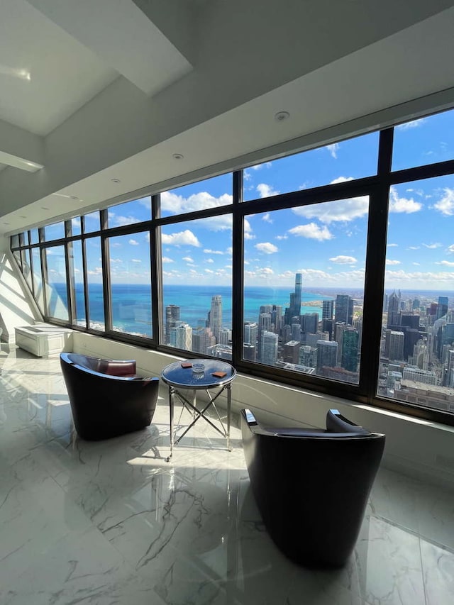 175 E Delaware Pl Unit 9106-07Ph, Chicago, IL 60611 - living area featuring a water view, marble finish floor, and a view of city
