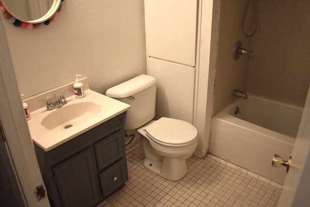 bathroom with toilet, tile patterned floors, shower / bathing tub combination, and vanity