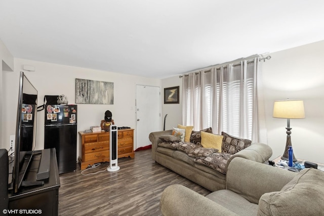 living room with dark wood-style floors