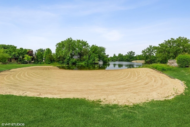 view of home's community with a water view