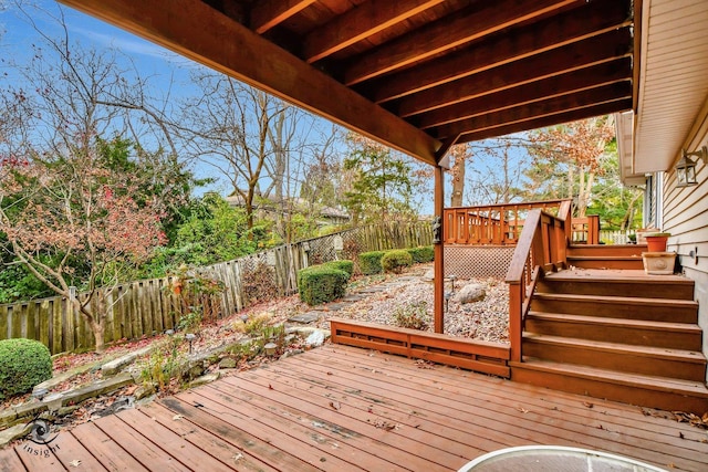 deck with a fenced backyard