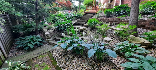 view of yard with stairway