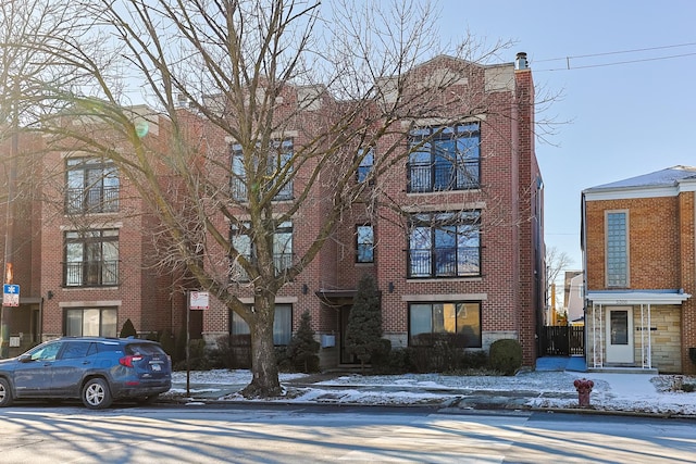 view of snow covered building