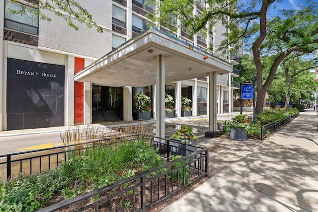 exterior space featuring brick siding