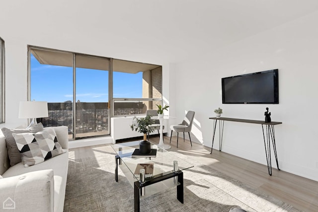 living area featuring wood finished floors and baseboards