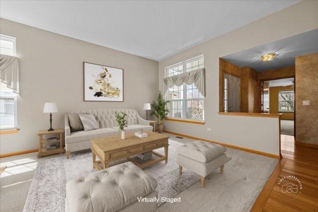 13731 S Tamarack Dr, Plainfield, IL 60544 - living area featuring baseboards, a wealth of natural light, and wood finished floors
