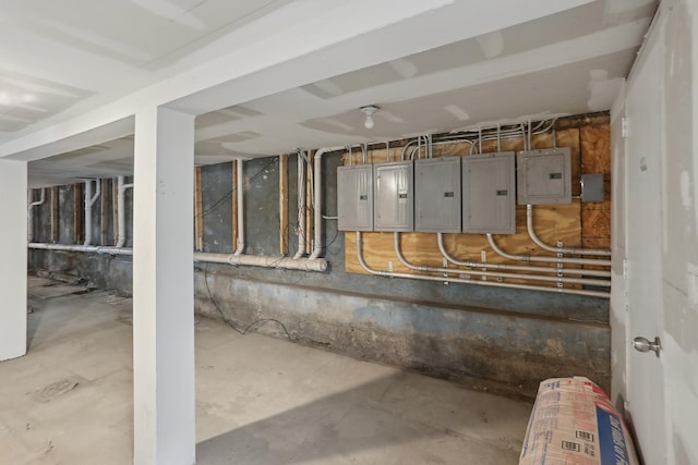unfinished below grade area with electric panel
