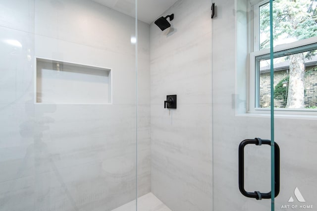 bathroom with a shower stall