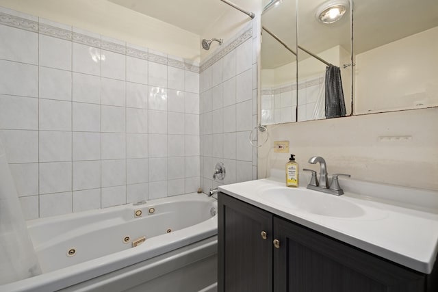 full bathroom featuring vanity and a combined bath / shower with jetted tub