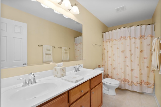 full bathroom featuring a sink, visible vents, toilet, and tile patterned floors