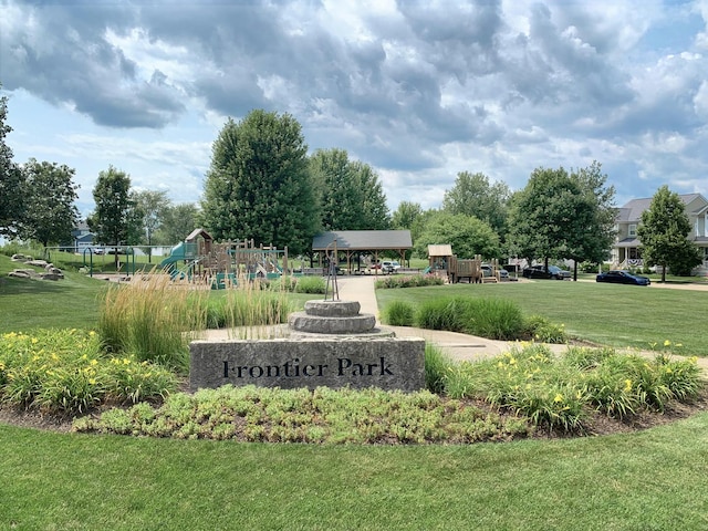 community sign featuring a yard