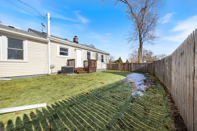 view of yard with cooling unit and a fenced backyard