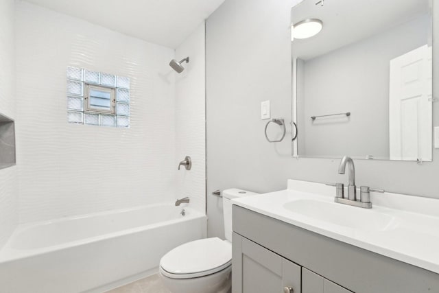 full bathroom with shower / tub combination, vanity, and toilet