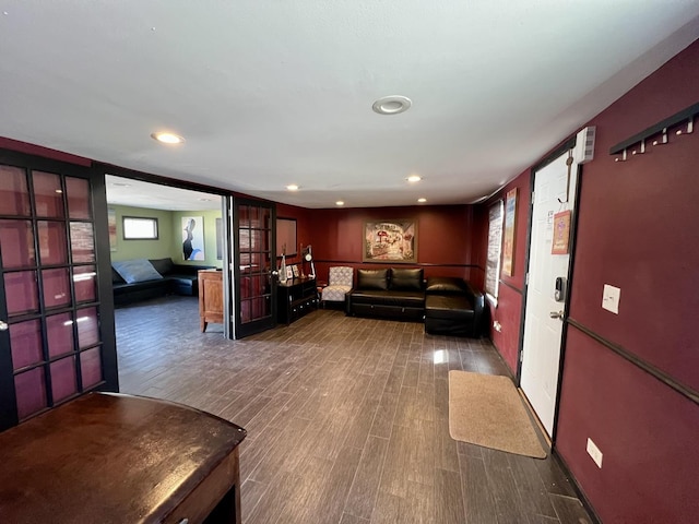 interior space featuring dark wood-style floors and recessed lighting