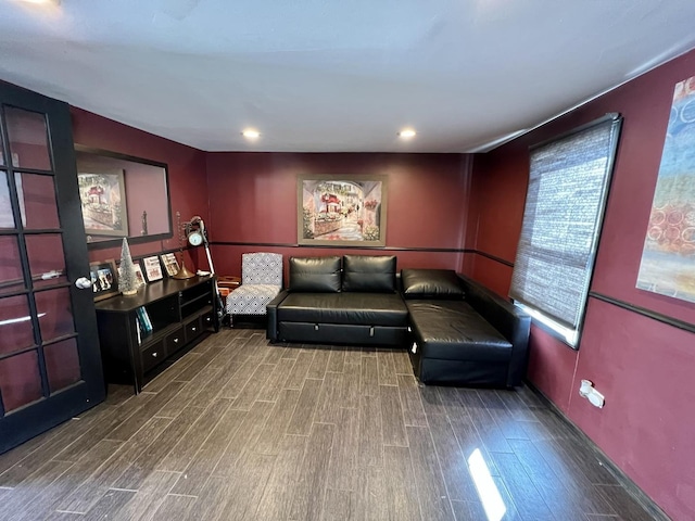 living area featuring recessed lighting and wood finished floors