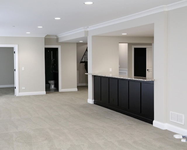 1860 Lake Charles Dr, Vernon Hills, IL 60061 - unfurnished living room with light colored carpet, recessed lighting, and crown molding