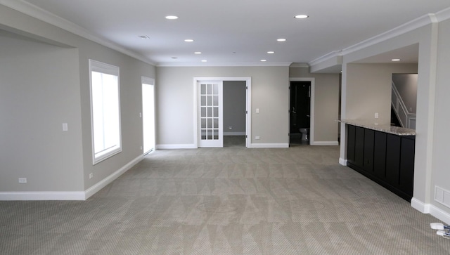 1860 Lake Charles Dr, Vernon Hills, IL 60061 - unfurnished living room featuring light carpet, ornamental molding, and recessed lighting