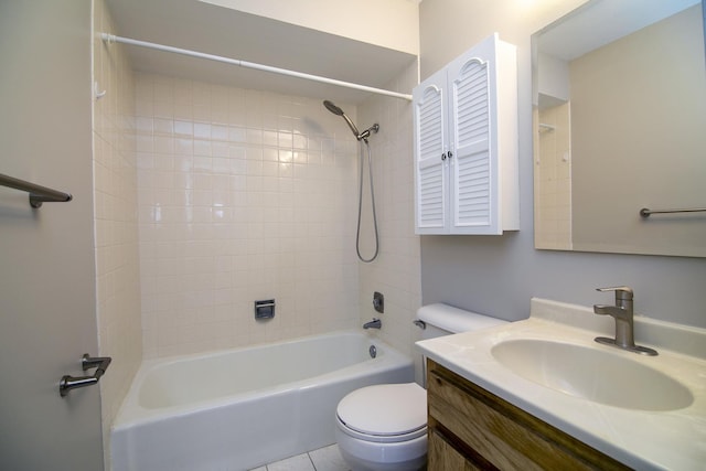 full bath with toilet, bathing tub / shower combination, and vanity