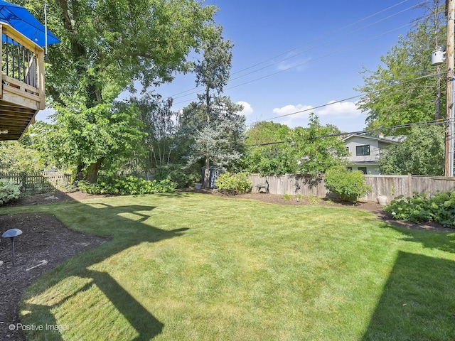 view of yard with a fenced backyard