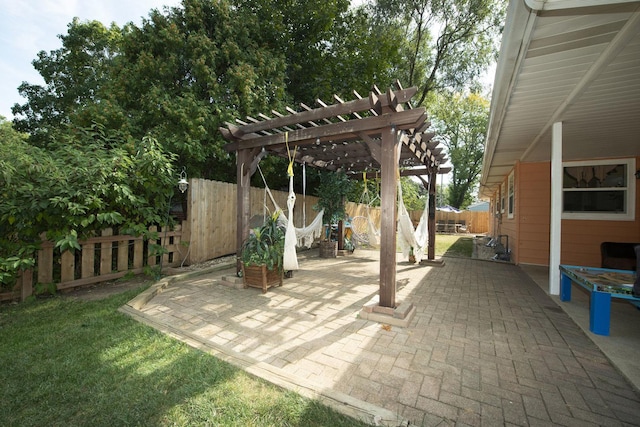 view of patio with a fenced backyard and a pergola