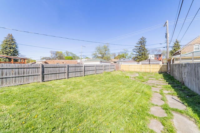 view of yard with a fenced backyard