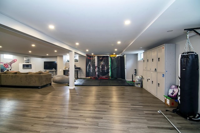 interior space featuring recessed lighting and wood finished floors