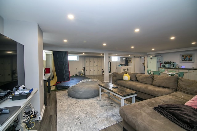 living area featuring recessed lighting and wood finished floors