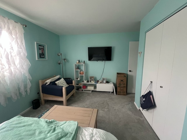 carpeted bedroom featuring a closet