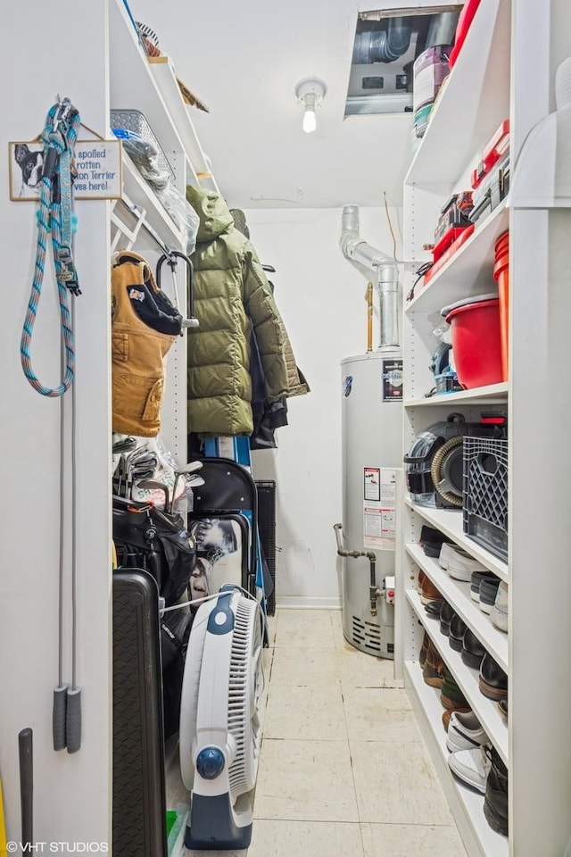 spacious closet with gas water heater