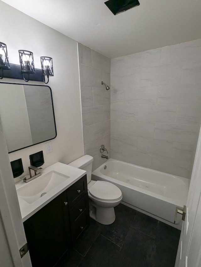 full bath with shower / washtub combination, vanity, and toilet