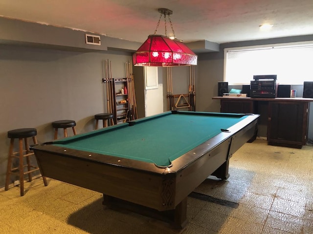 rec room featuring pool table, visible vents, and tile patterned floors