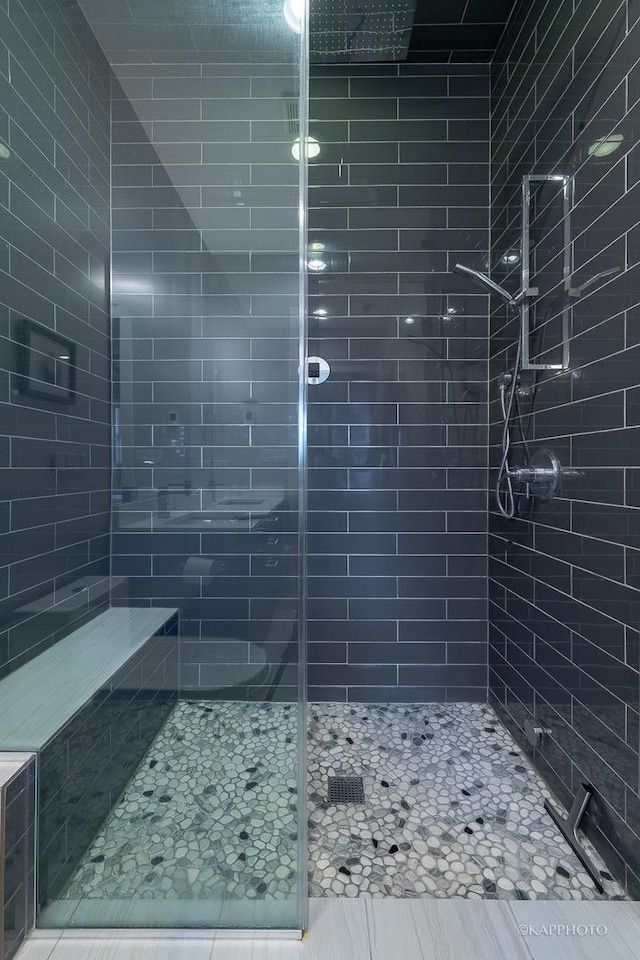 bathroom with a stall shower